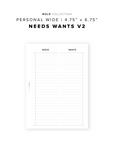 PR317 - Needs Wants V2 - Printable Insert