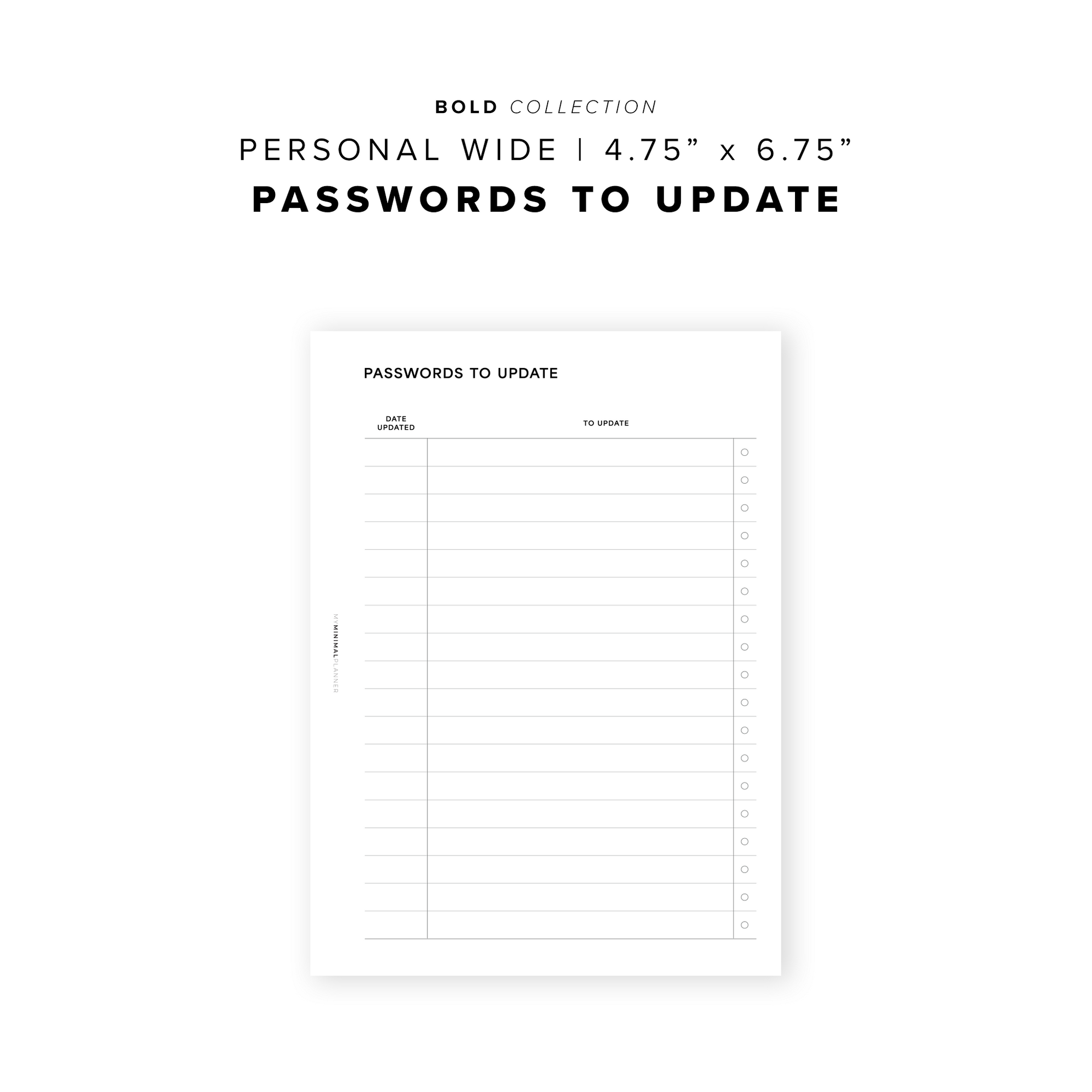 PR355 - Passwords To Update - Printable Insert – My Minimal Planner