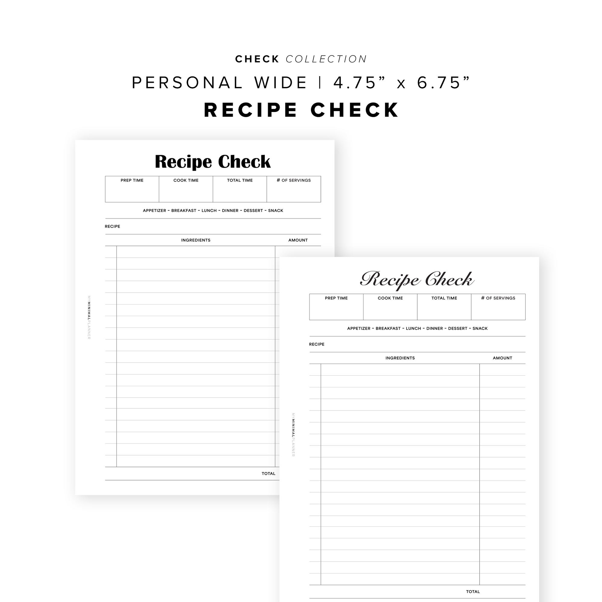 PR349 - Recipe Check - Printable Insert – My Minimal Planner