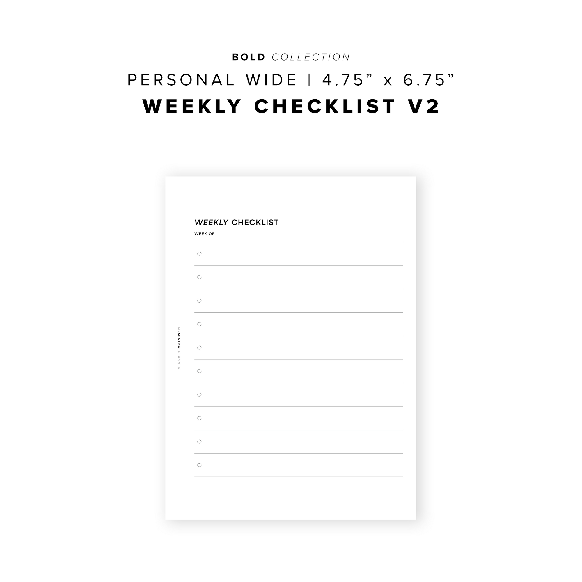 PR327 - Weekly Checklist V2 - Printable Insert – My Minimal Planner