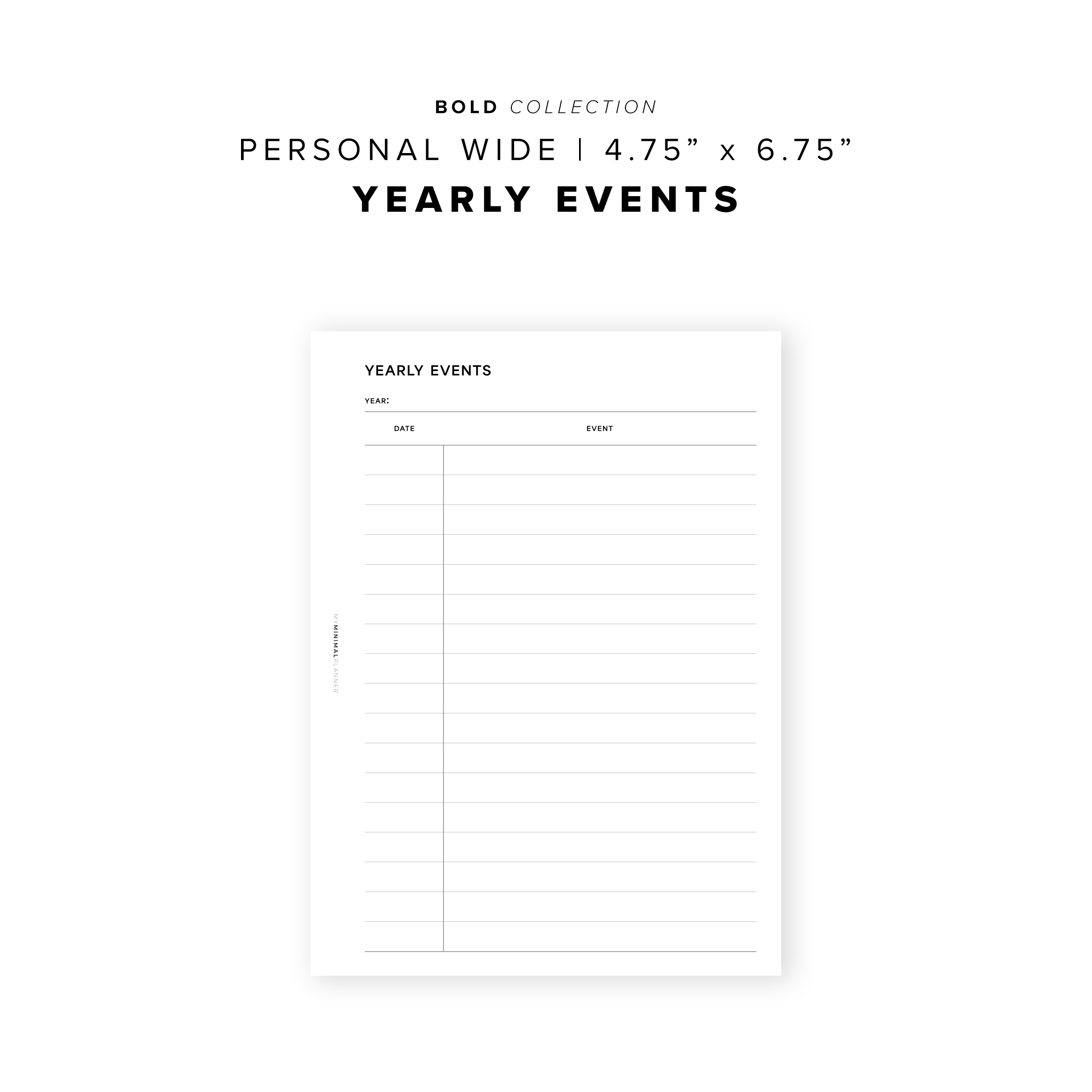 PR286 - Yearly Events - Printable Insert