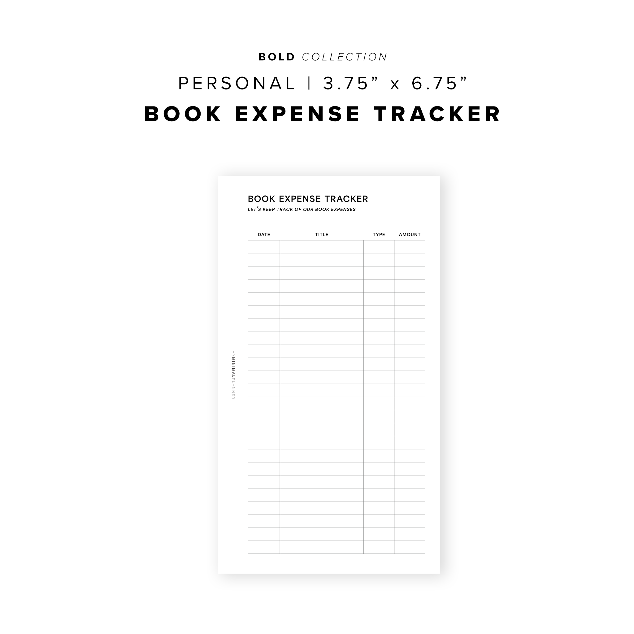 PR278 - Book Expense Tracker - Printable Insert