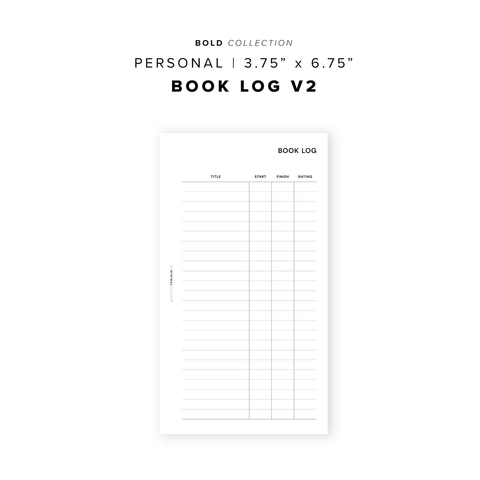 PR294 - Book Log V2 - Printable Insert – My Minimal Planner