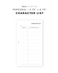 PR329 - Character List - Printable Insert
