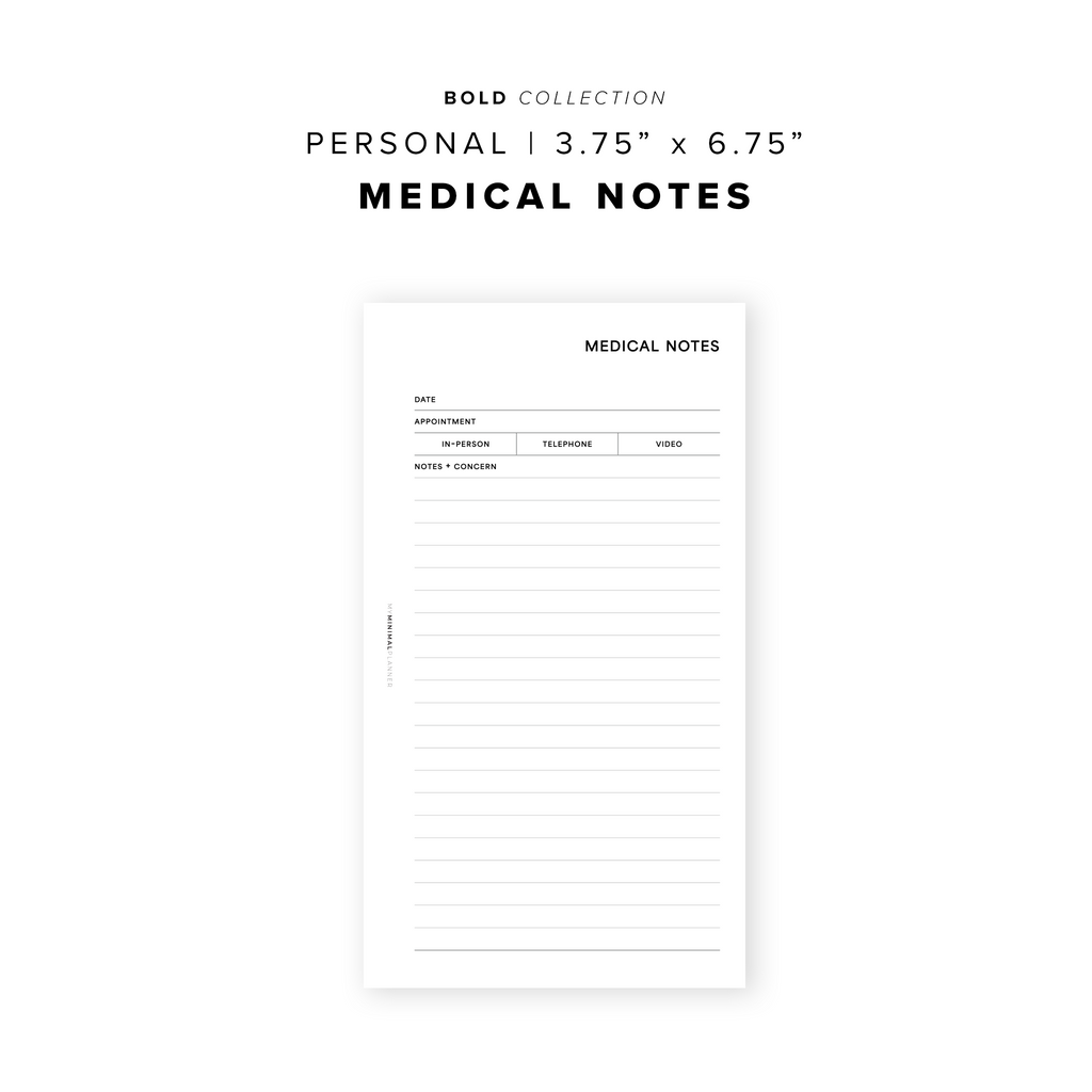 Pretty Med Notes PR338 - Medical Notes - Printable Insert – My Minimal Planner