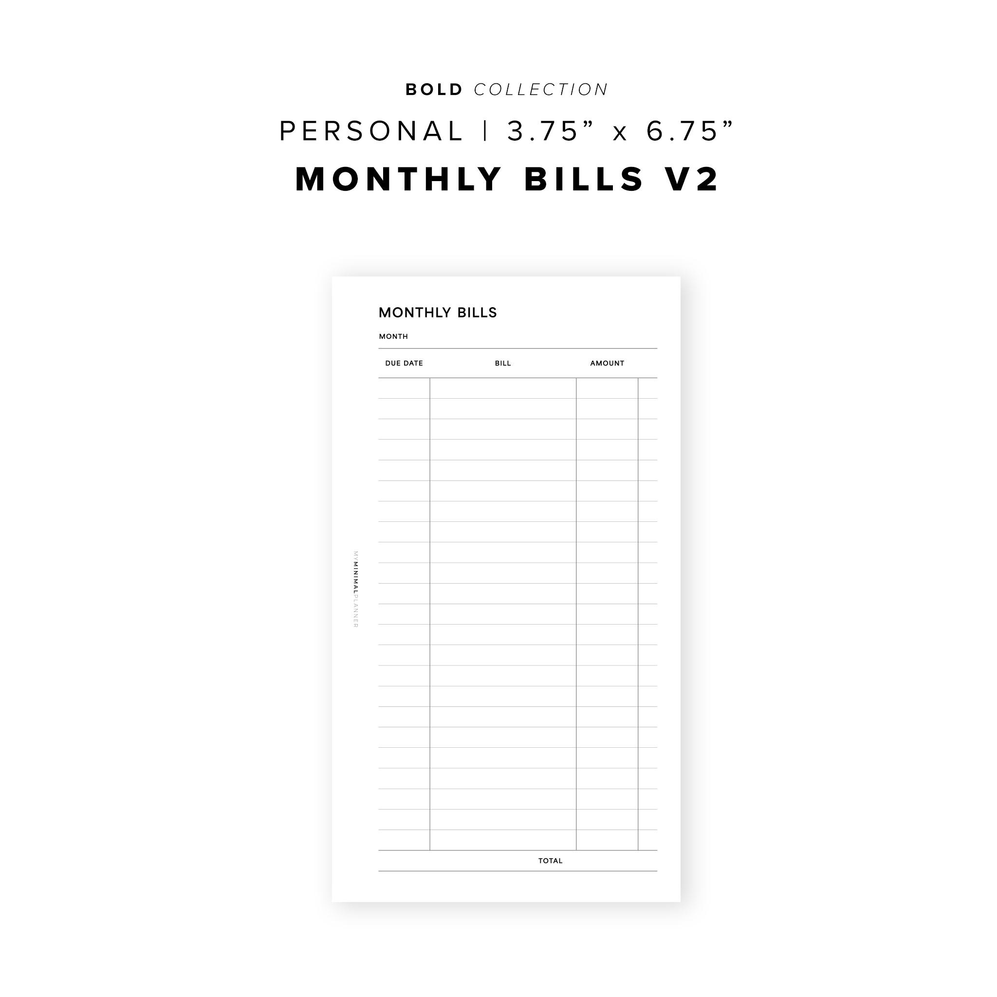 PR288 - Monthly Bills V2 - Printable Insert