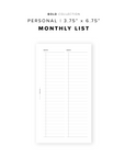 PR305 - Monthly List - Printable Insert