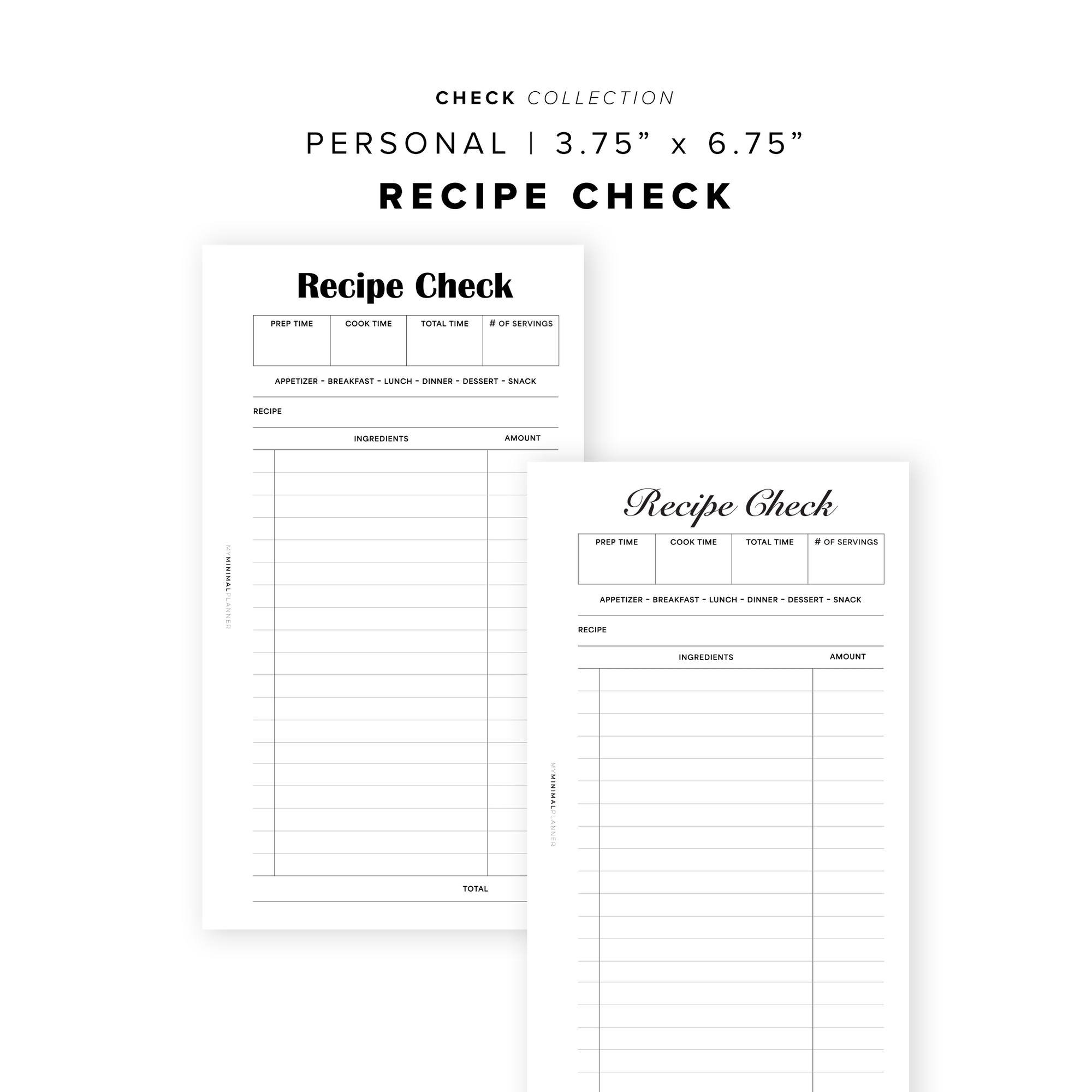 PR349 - Recipe Check - Printable Insert – My Minimal Planner