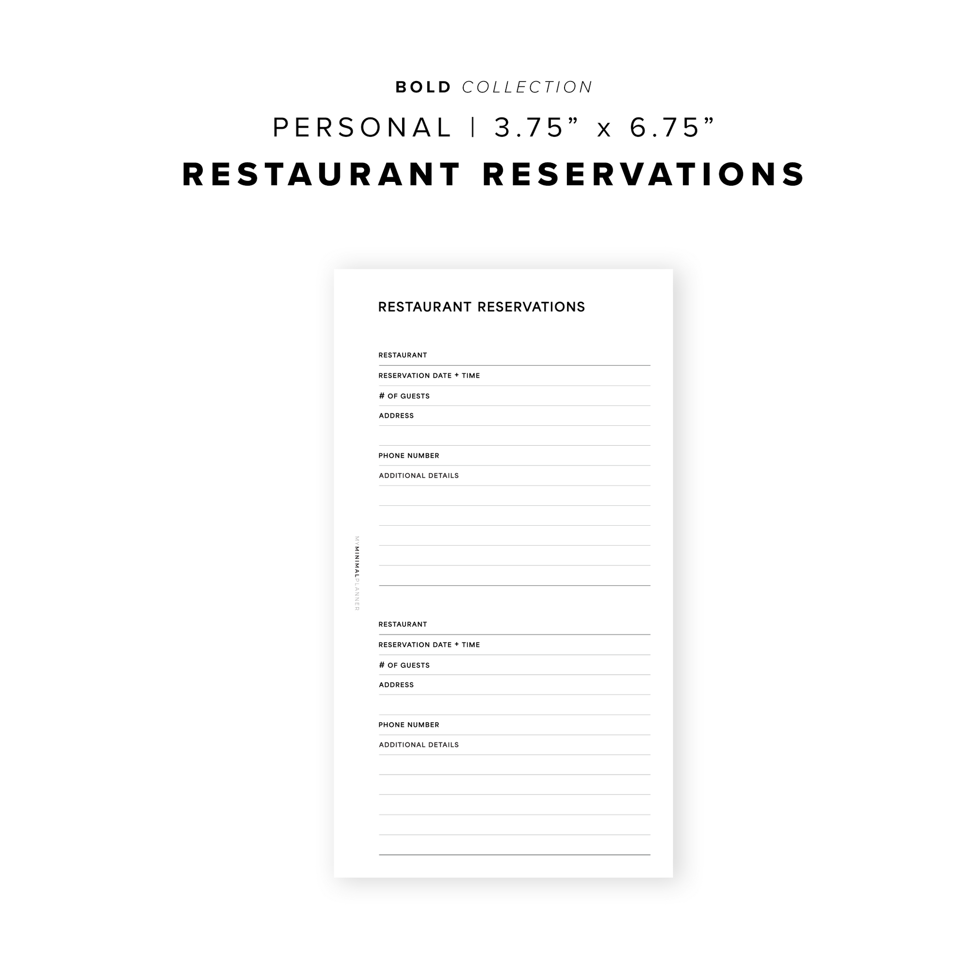 PR272 - Restaurant Reservations - Printable Insert – My Minimal Planner