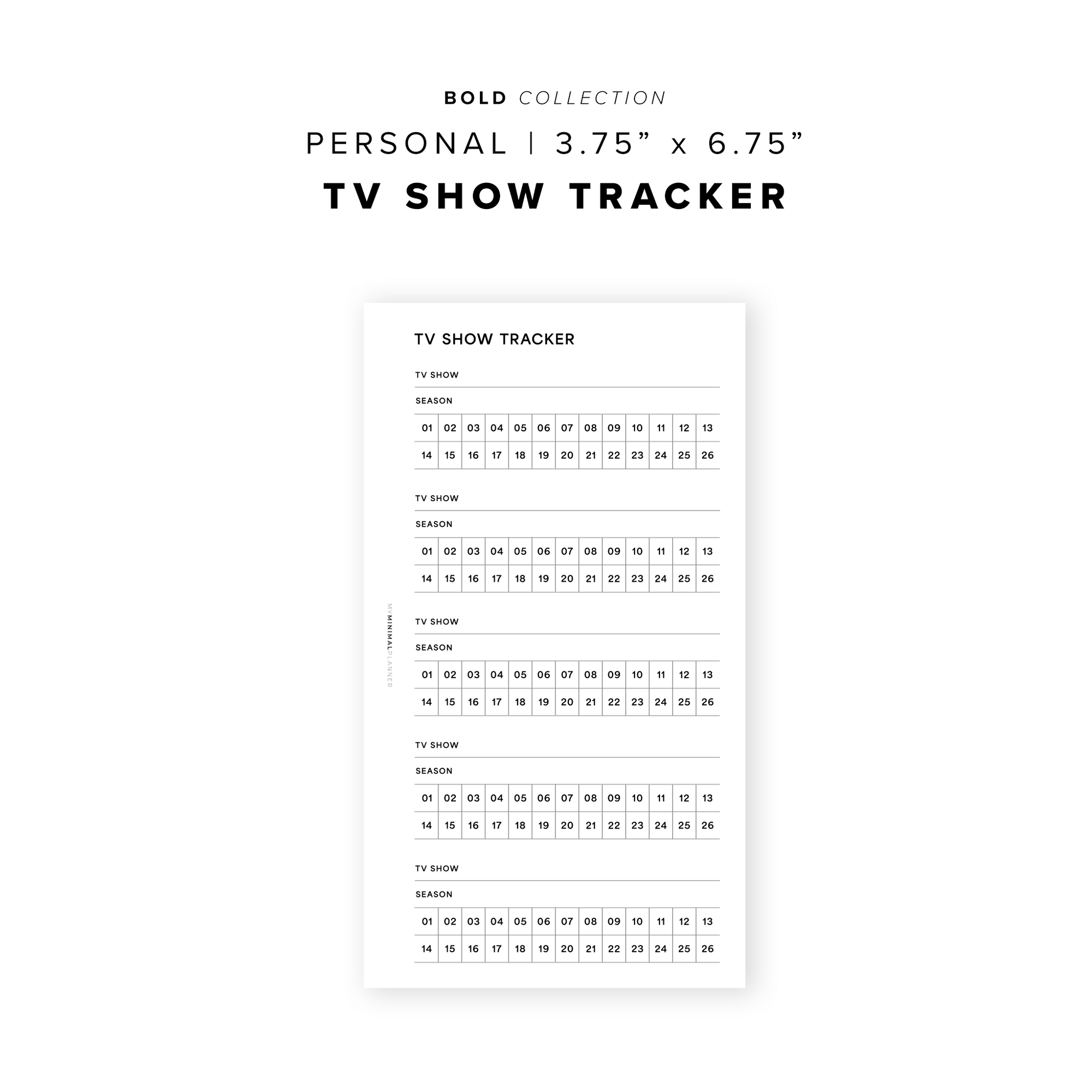 PR333 - TV Show Tracker V2 - Printable Insert