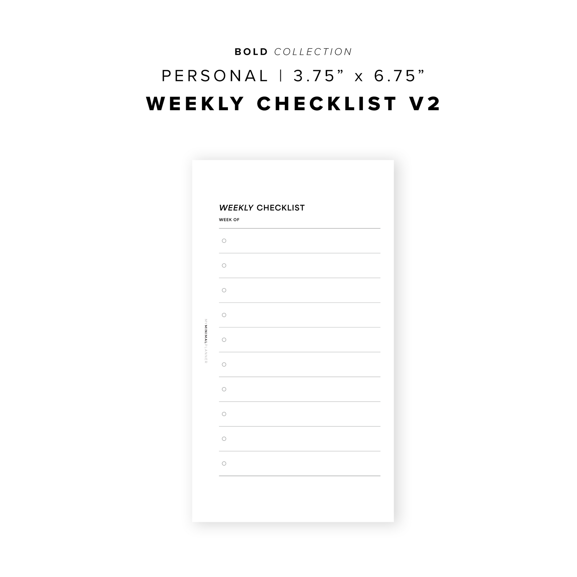 PR327 - Weekly Checklist V2 - Printable Insert – My Minimal Planner
