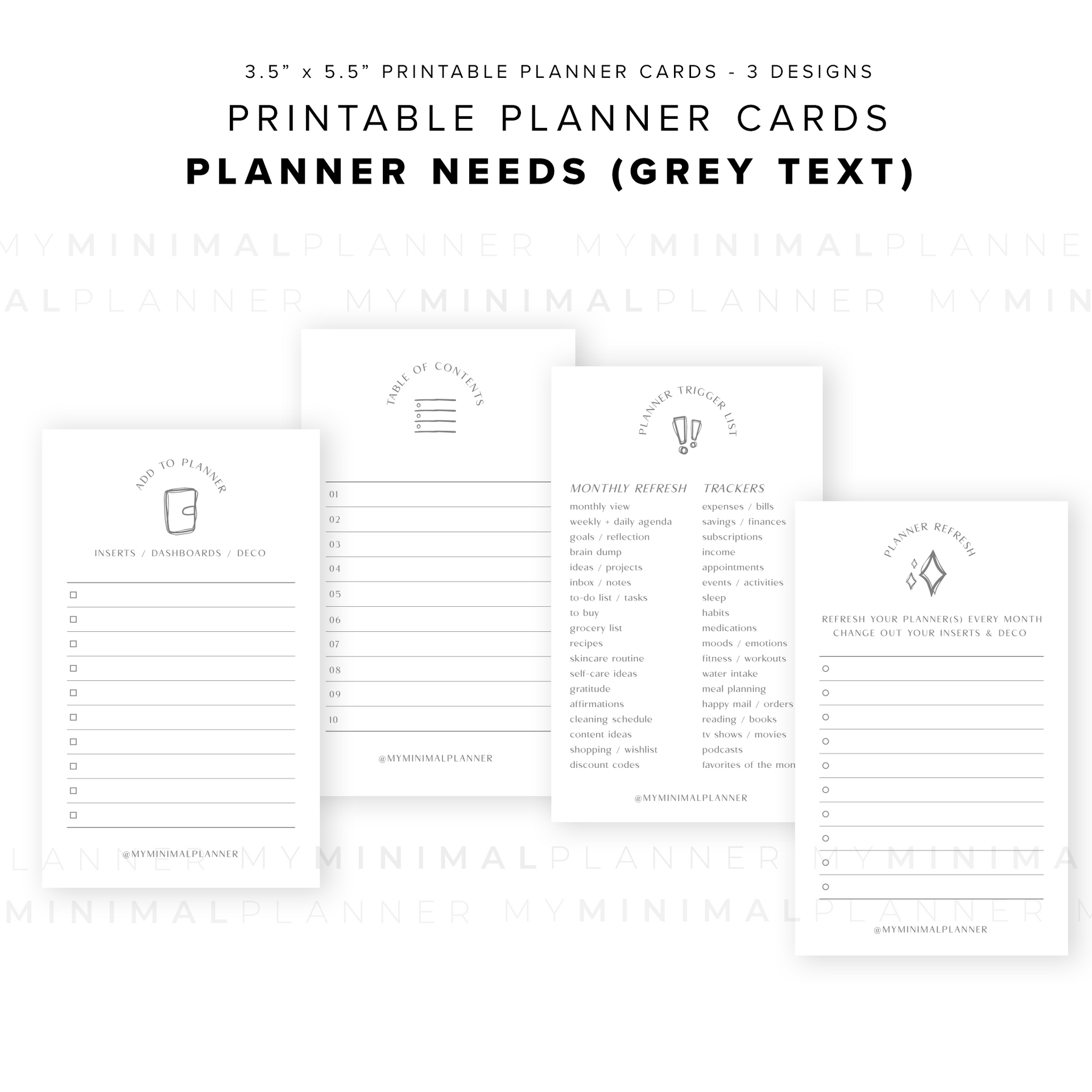 PPC23 - Planner Needs - Printable Planner Cards – My Minimal Planner