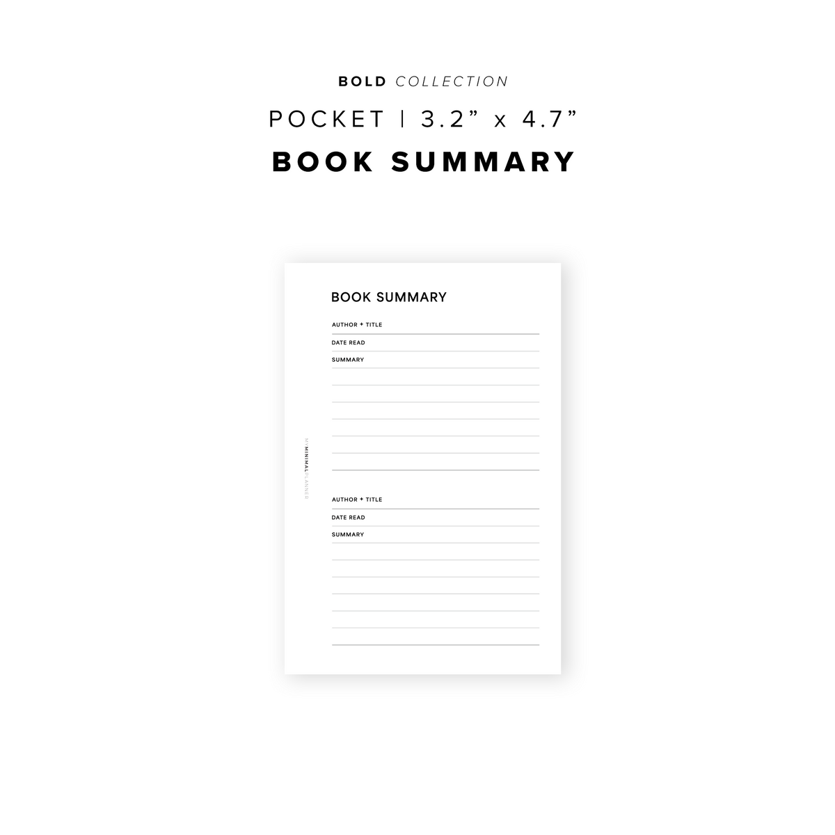 Book Insert Examples PR302 - Book Summary - Printable Insert – My Minimal Planner