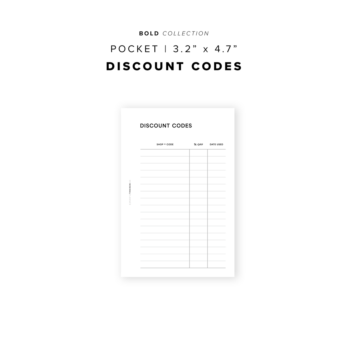 PR255 - Discount Codes V2 - Printable Insert – My Minimal Planner