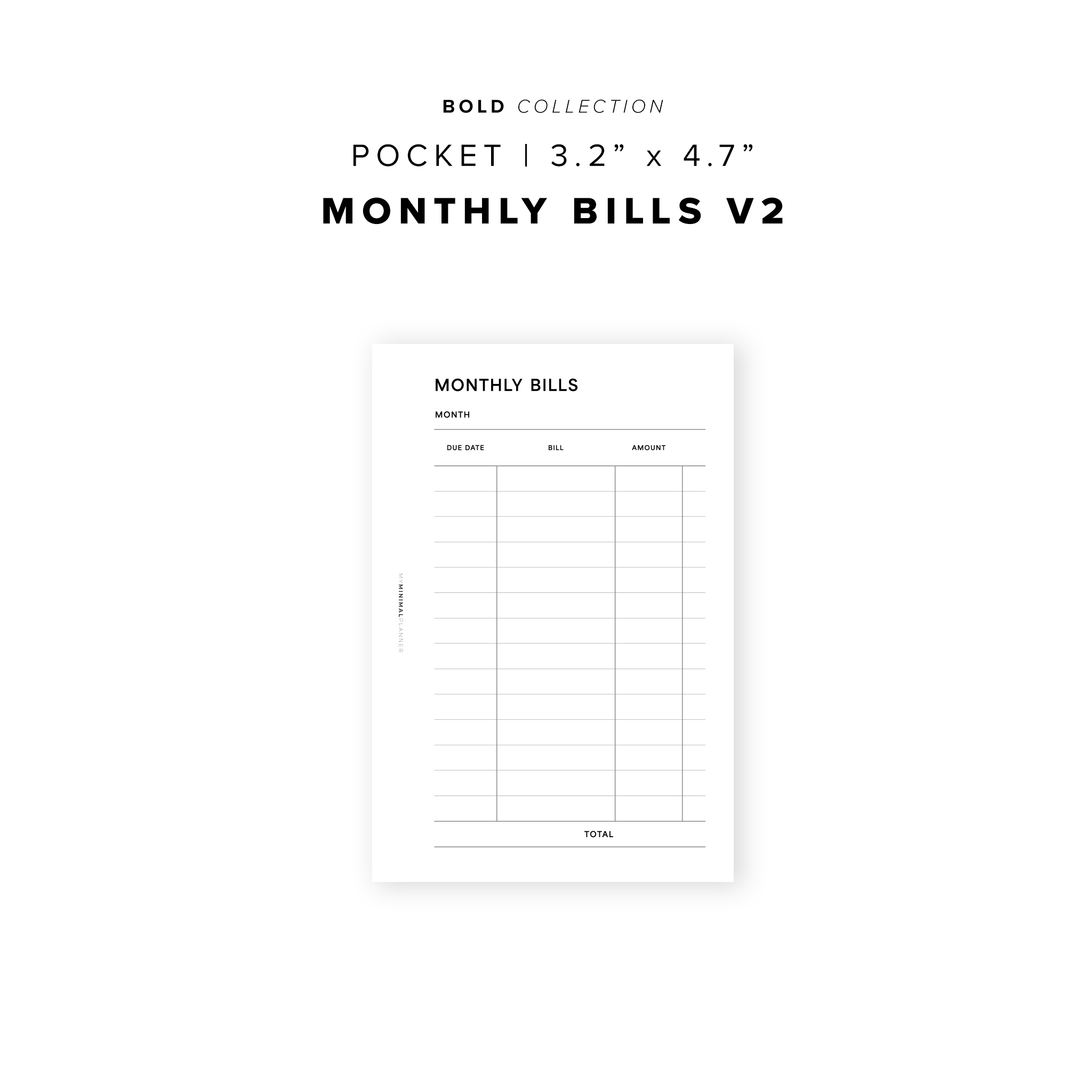 PR288 - Monthly Bills V2 - Printable Insert