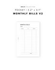 PR288 - Monthly Bills V2 - Printable Insert