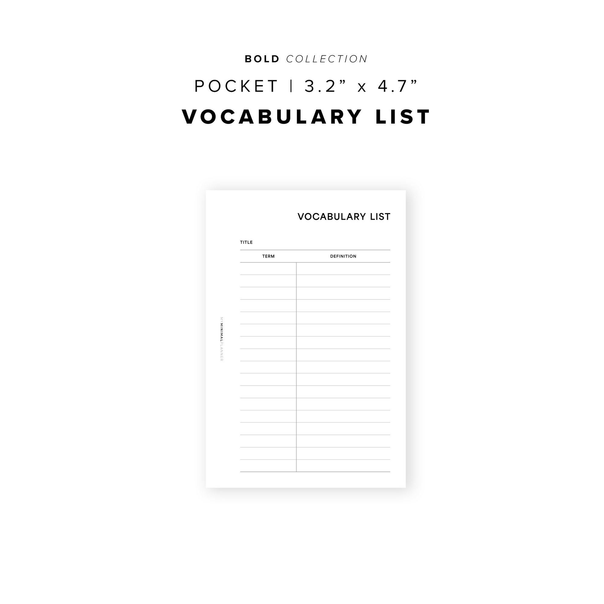 PR345 - Vocabulary List - Printable Insert