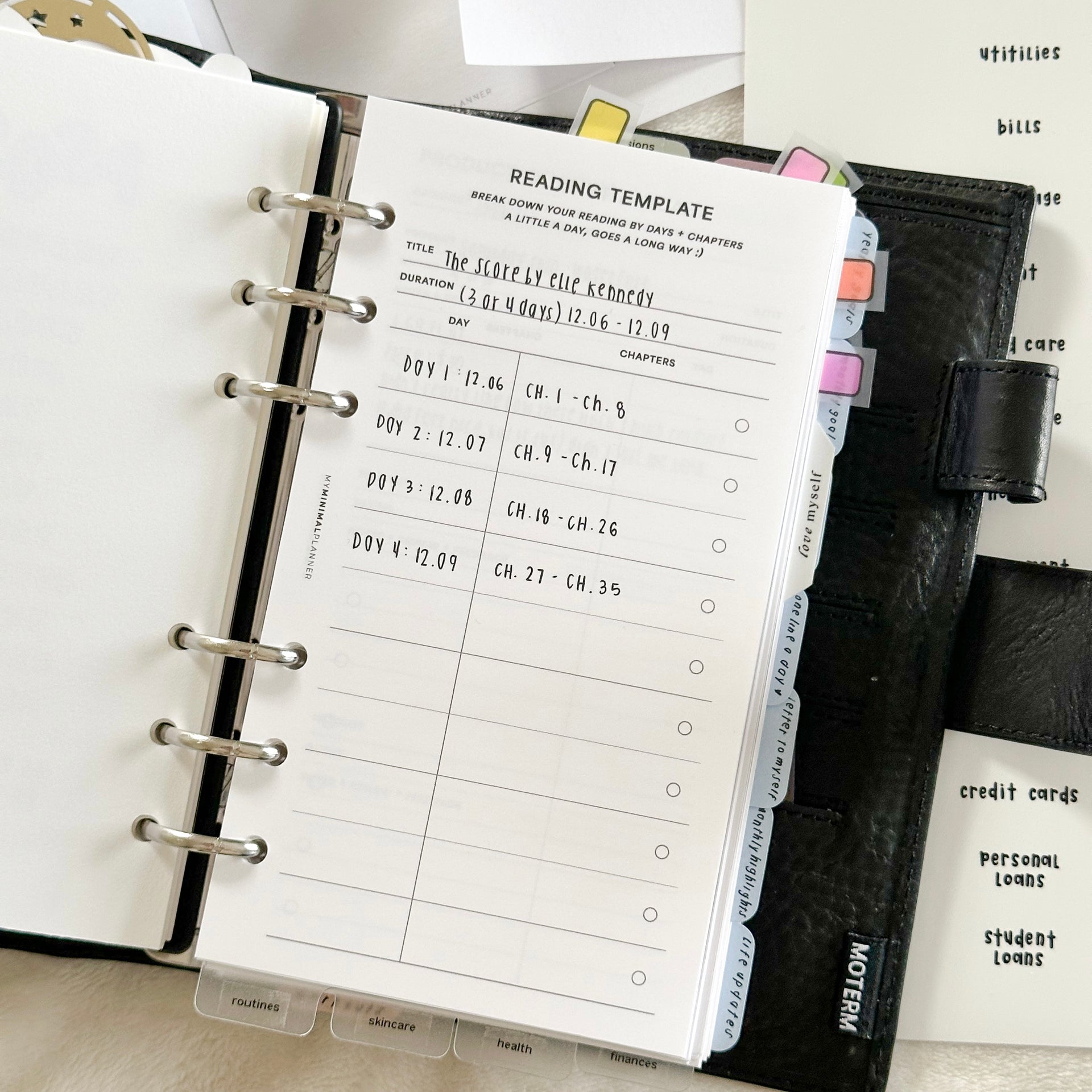 PR238 Reading Template Printable Insert My Minimal Planner