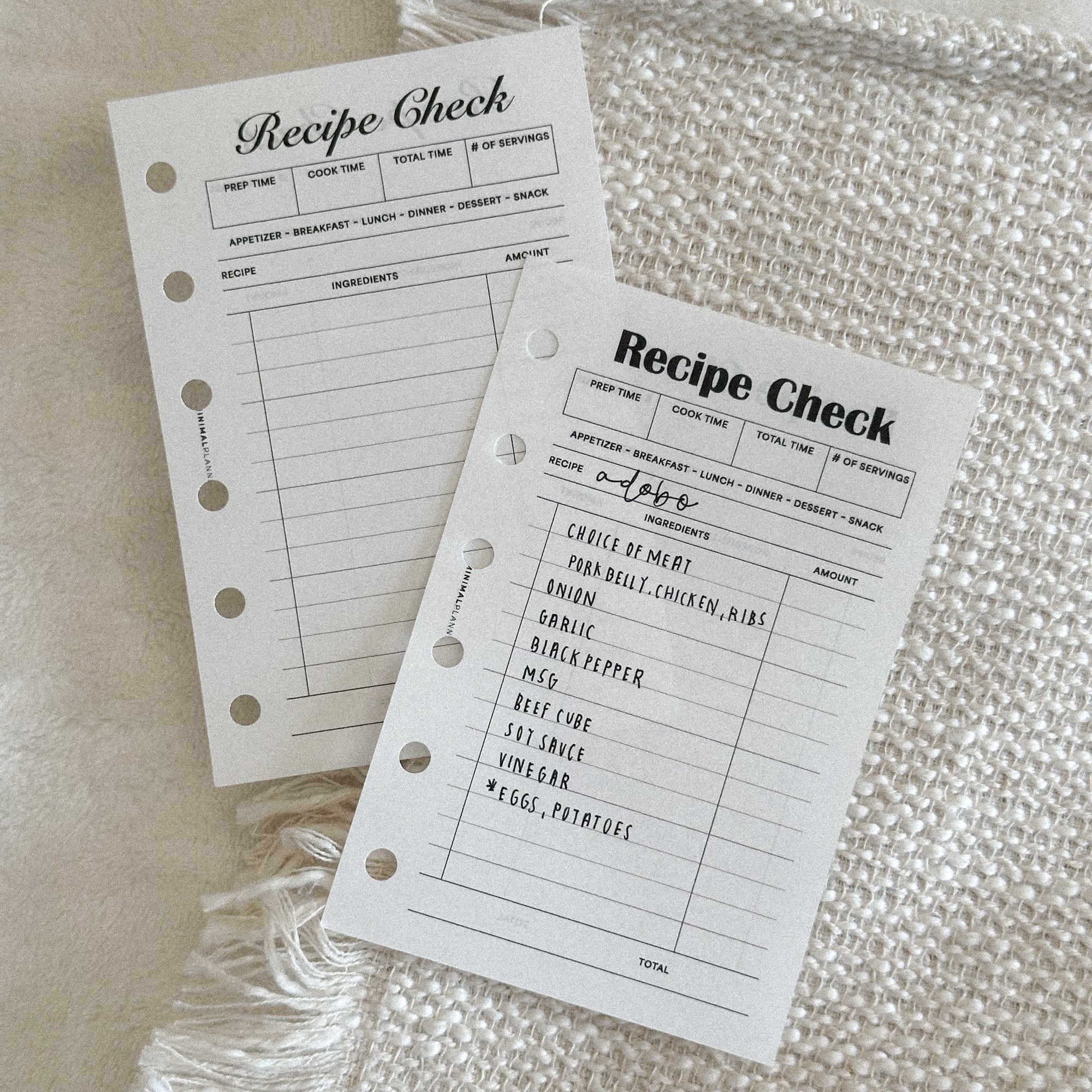PR349 - Recipe Check - Printable Insert – My Minimal Planner