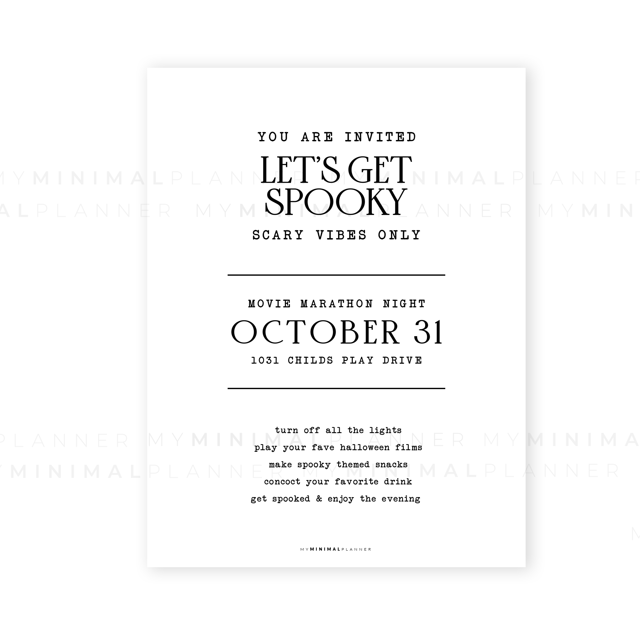 PRD178 - Spooky Invite - Printable Dashboard – My Minimal Planner