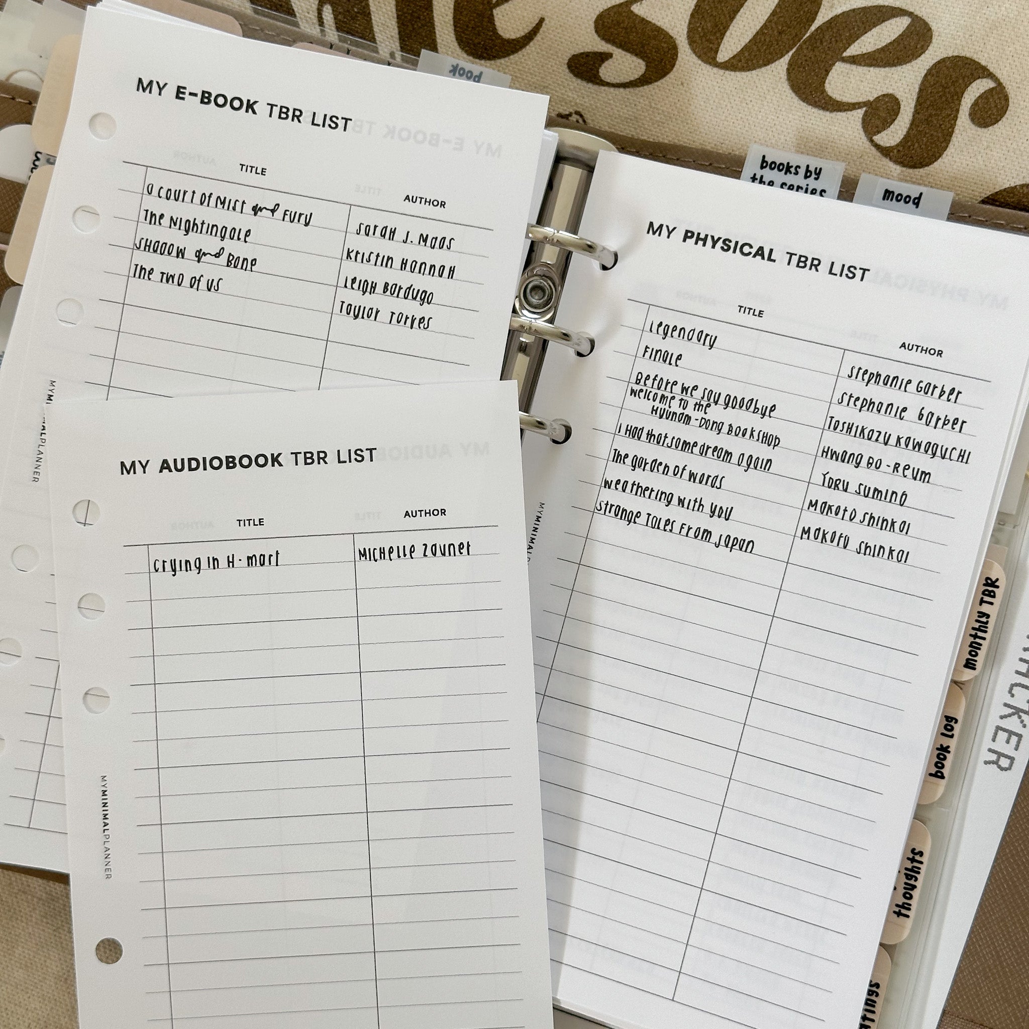 PR254 - TBR Bundle - Printable Insert – My Minimal Planner