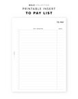 PR351 - To Pay List - Printable Insert
