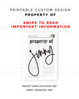 Custom Calligraphy: Property Of - Printable Dashboard