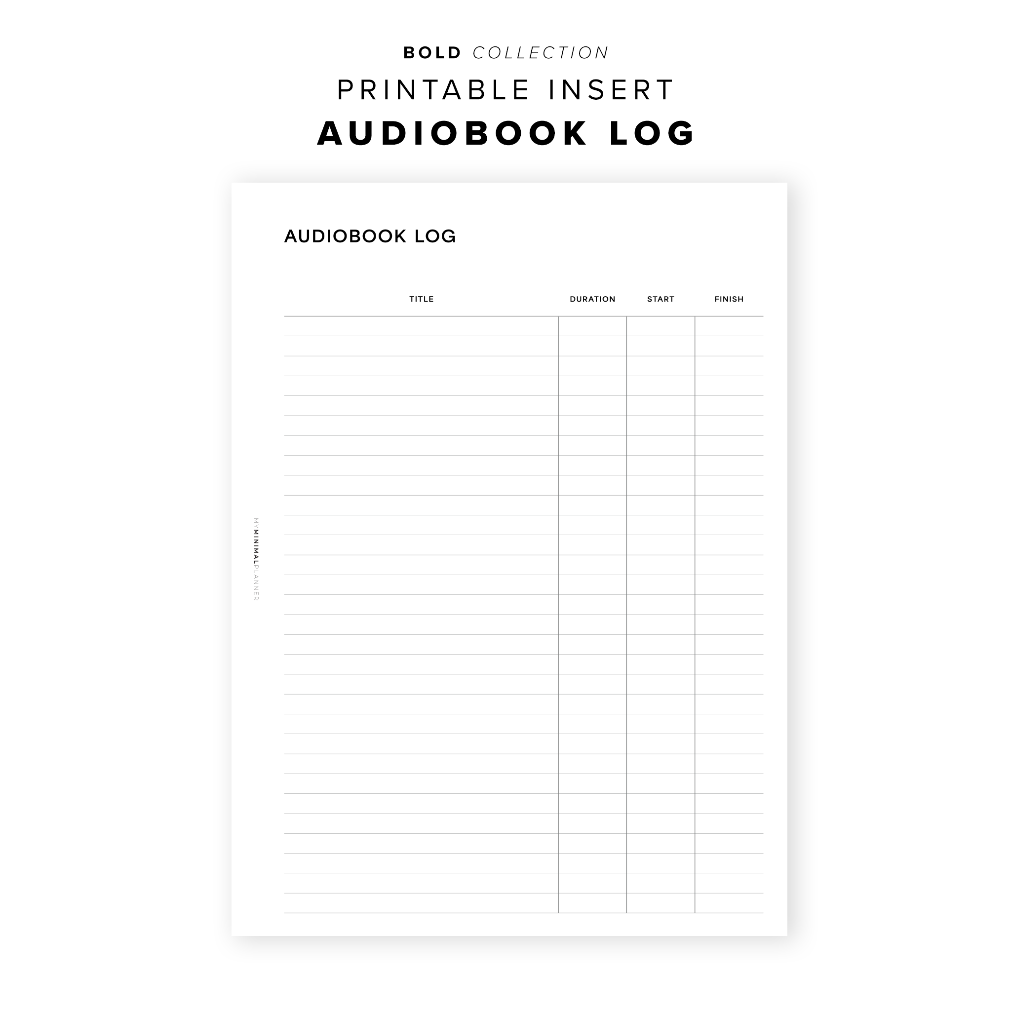 PR251 - Audiobook Log - Printable Insert – My Minimal Planner