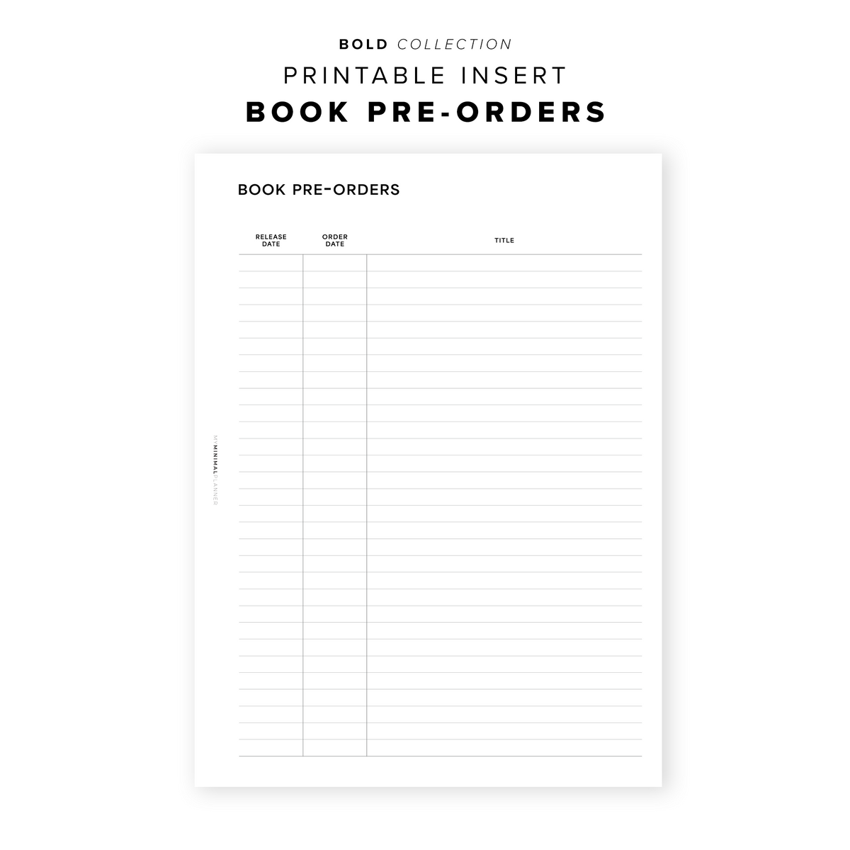 PR248 Book PreOrders Printable Insert My Minimal Planner