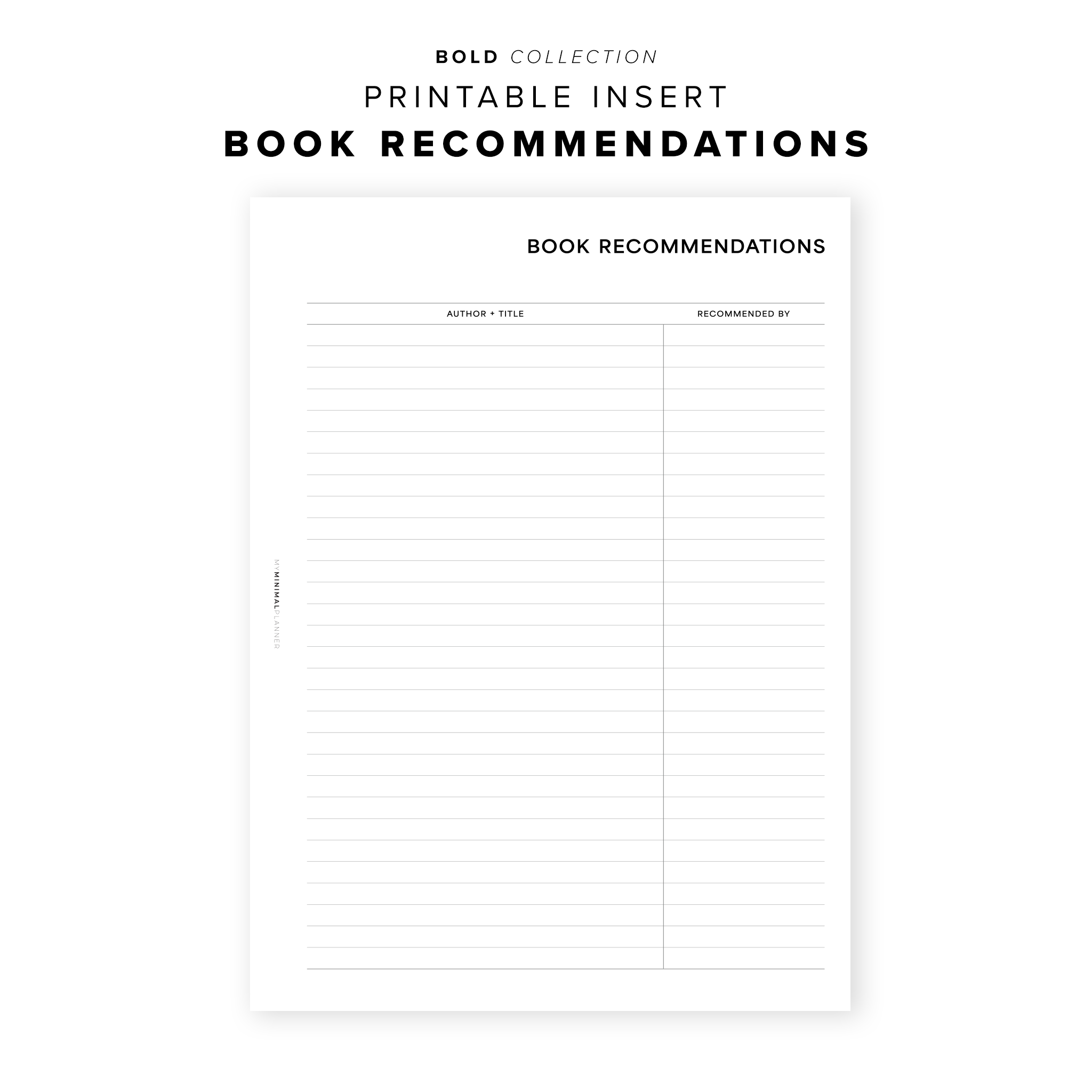 PR200 - Book Recommendations - Printable Insert