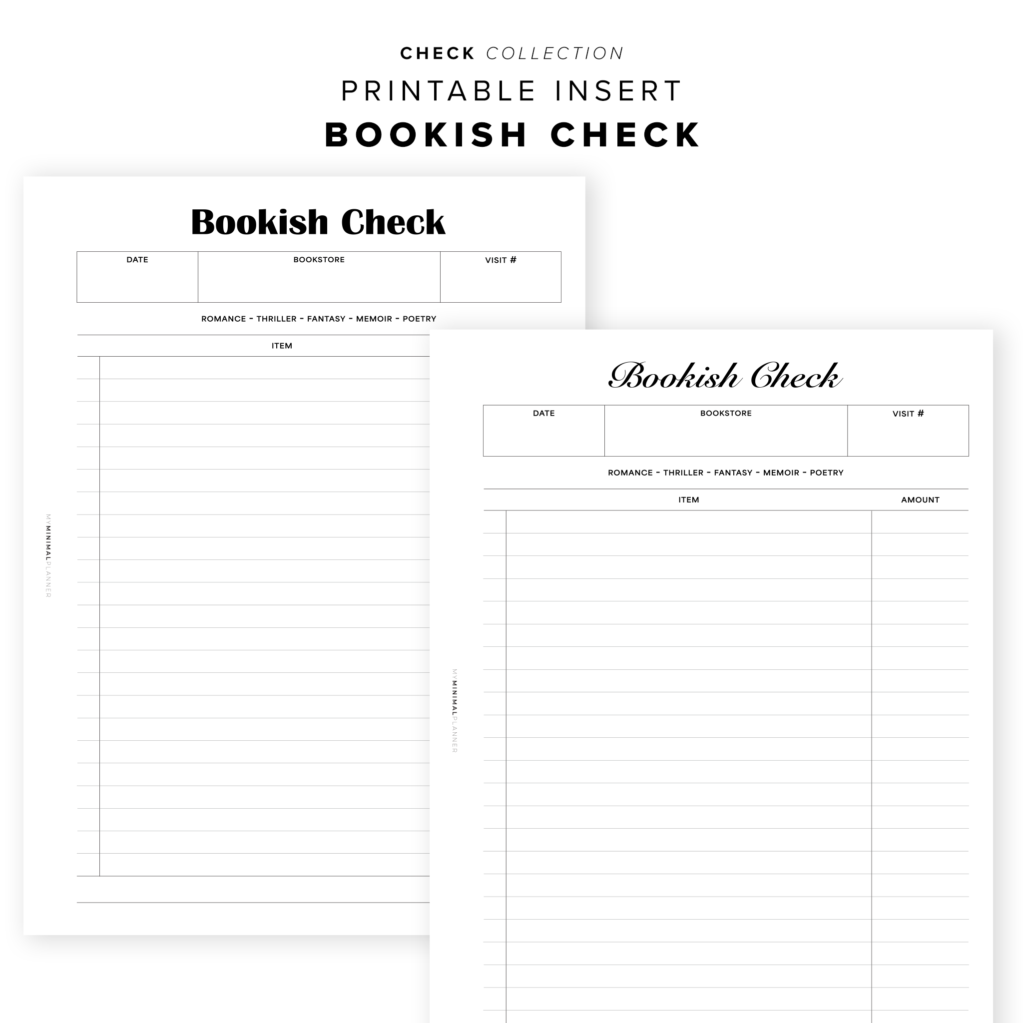 PR346 - Bookish Check - Printable Insert – My Minimal Planner