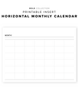 PR205 - Horizontal Monthly Calendar - Printable Insert