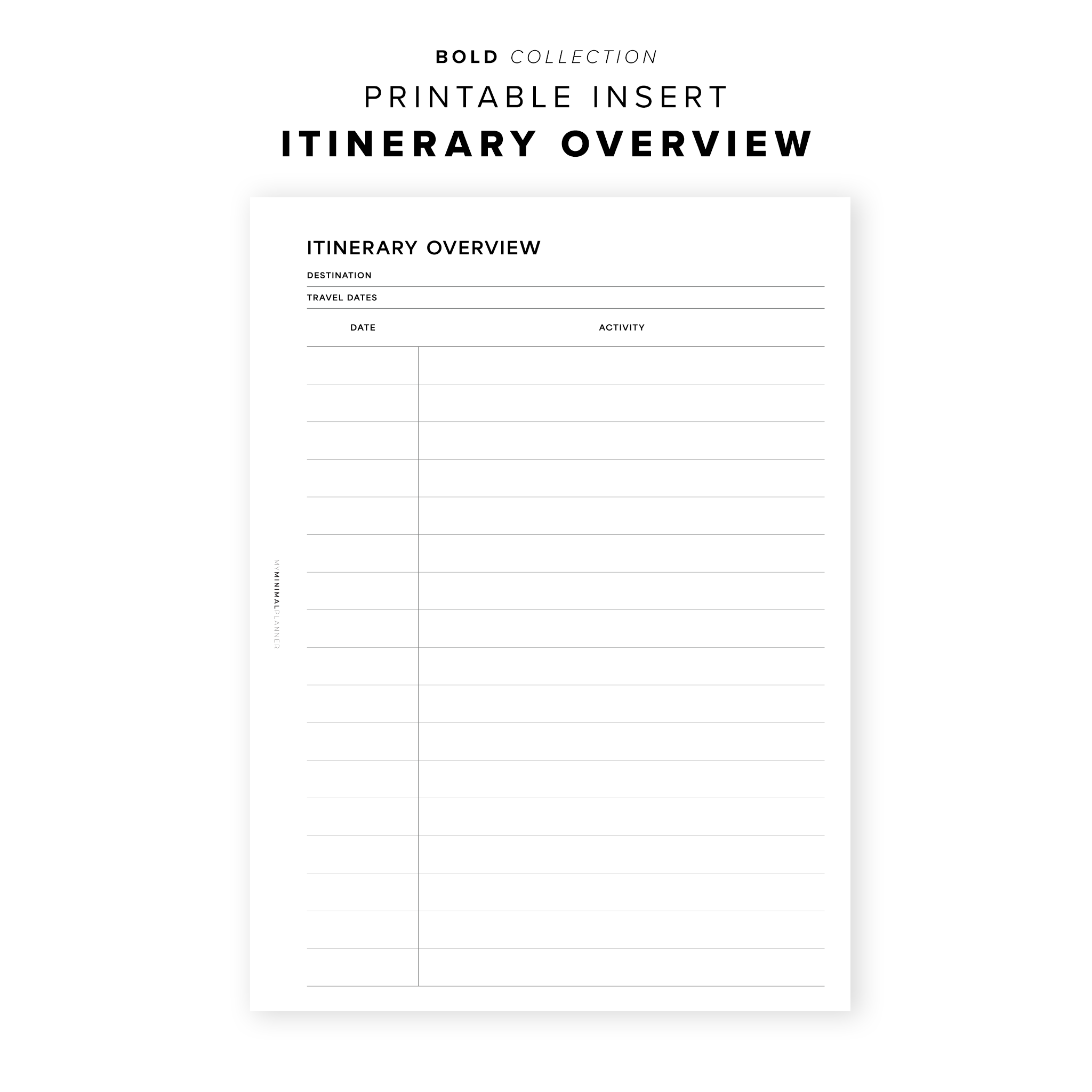 PR256 - Itinerary Overview - Printable Insert – My Minimal Planner
