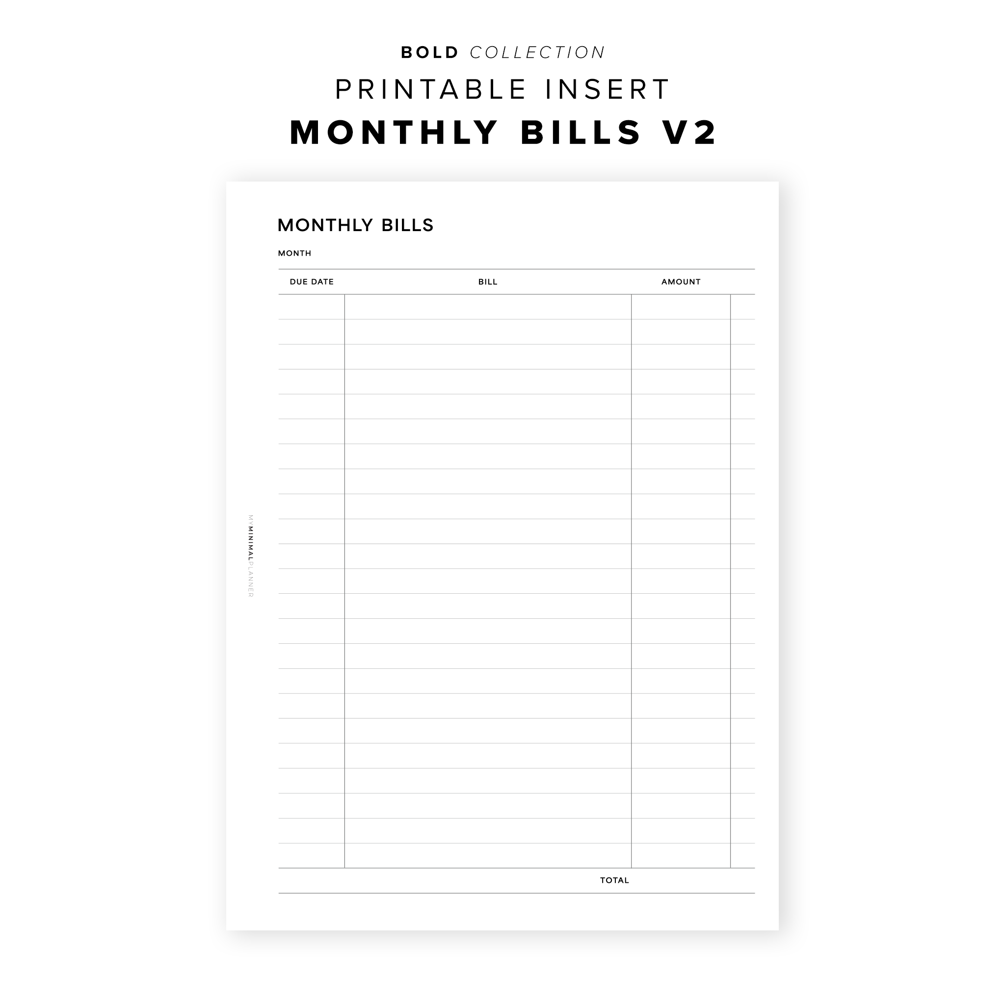 PR288 - Monthly Bills V2 - Printable Insert