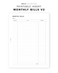 PR288 - Monthly Bills V2 - Printable Insert