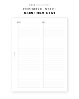 PR305 - Monthly List - Printable Insert