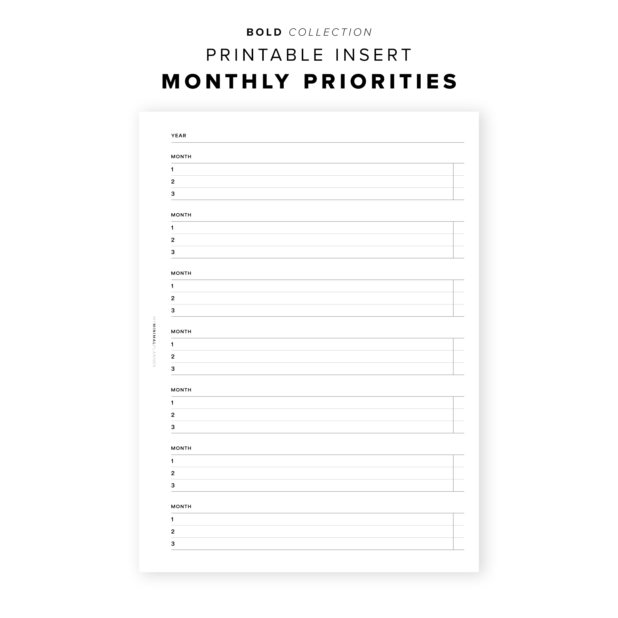 PR306 - Monthly Priorities - Printable Insert