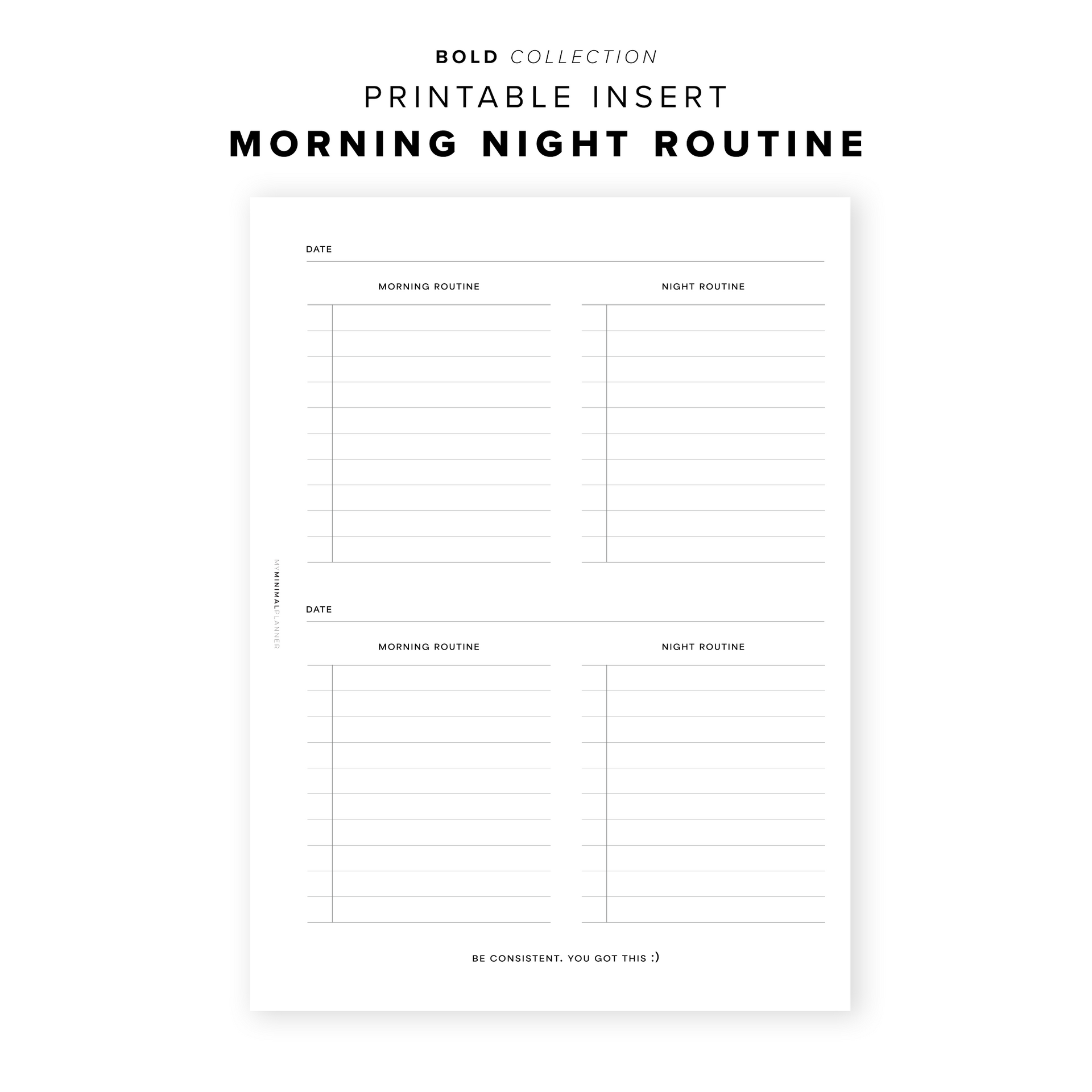 PR186 Morning Night Routine Printable Insert My Minimal Planner