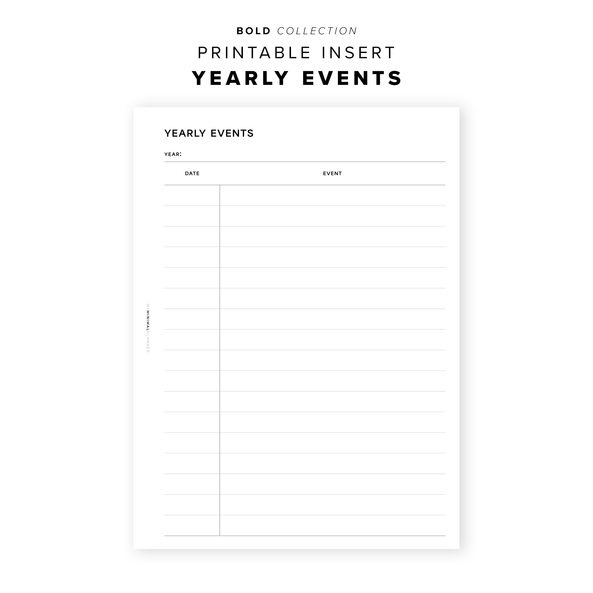 PR286 - Yearly Events - Printable Insert