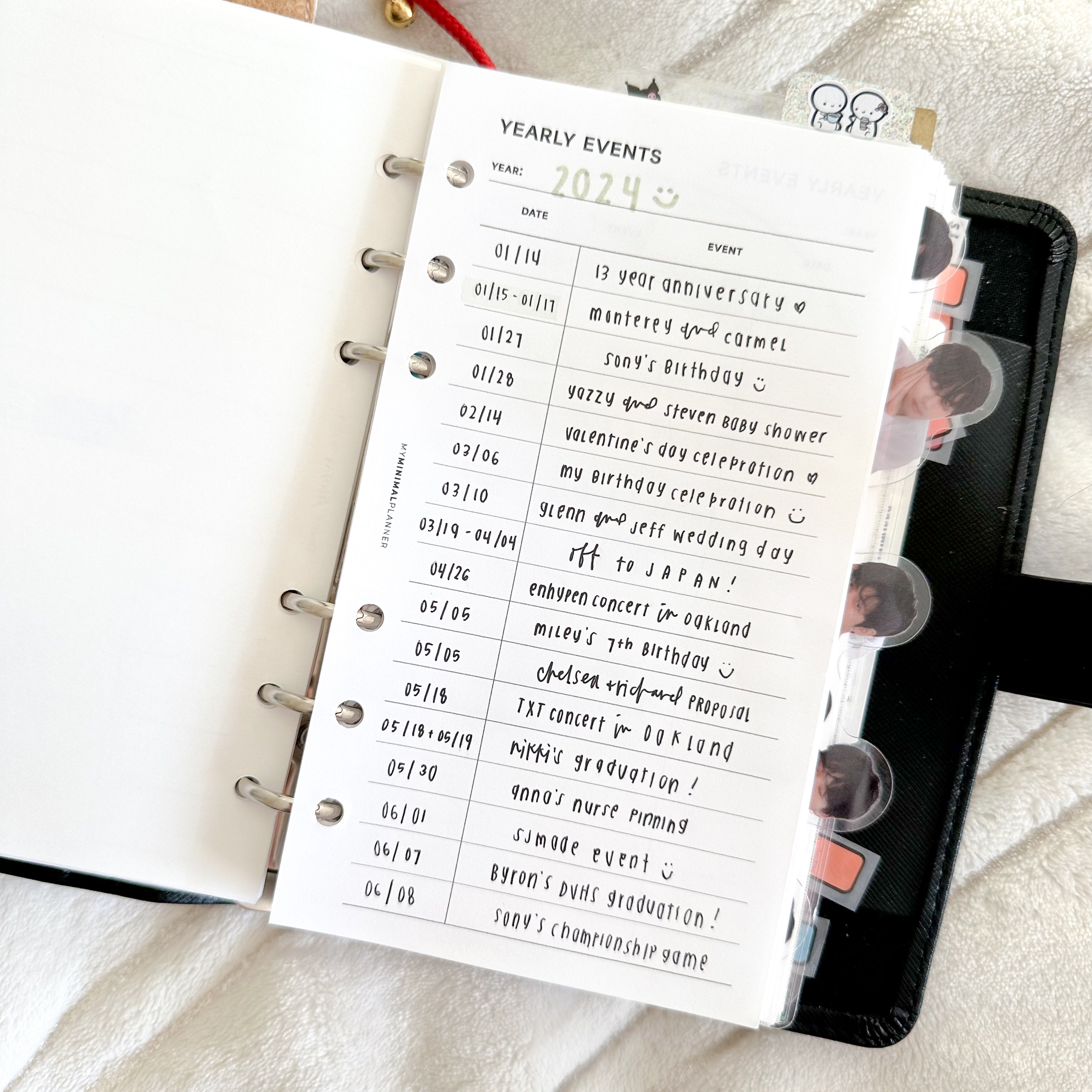 Events Insert PR286 - Yearly Events - Printable Insert – My Minimal Planner