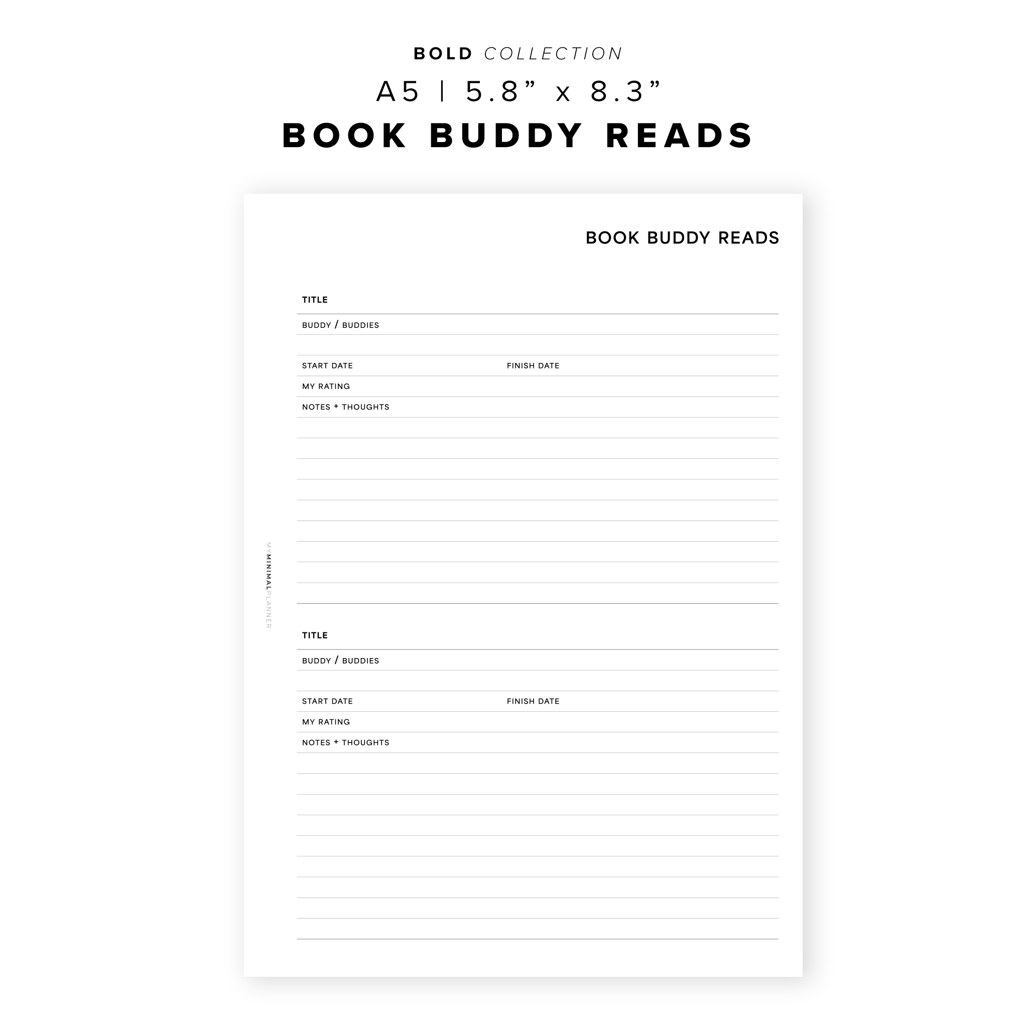 PR191 - Book Buddy Reads - Printable Insert – My Minimal Planner