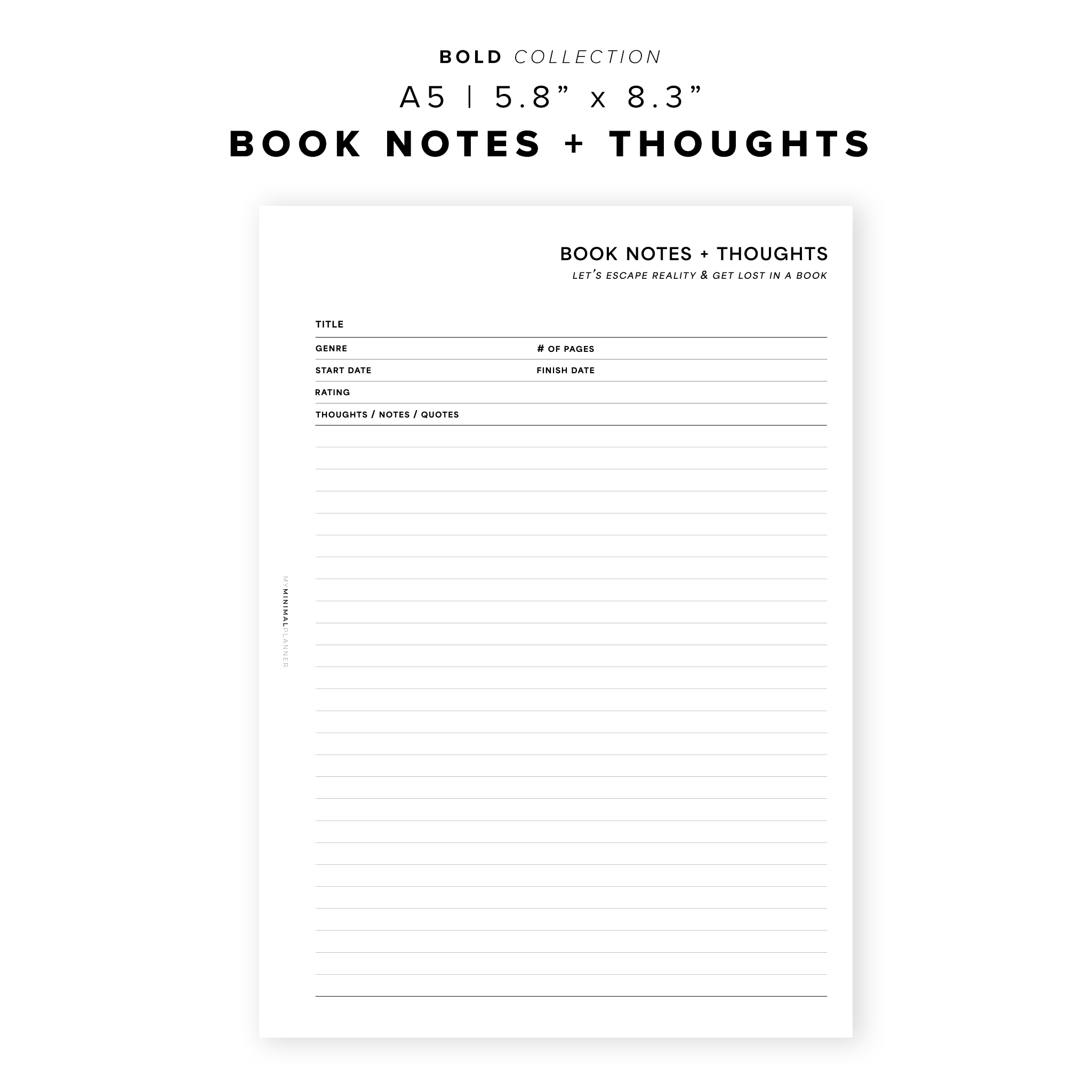PR195 - Book Notes + Thoughts - Printable Insert β My Minimal Planner