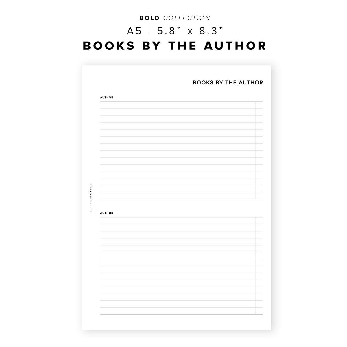 Book Insert Examples PR207 - Books by the Author - Printable Insert – My Minimal Planner