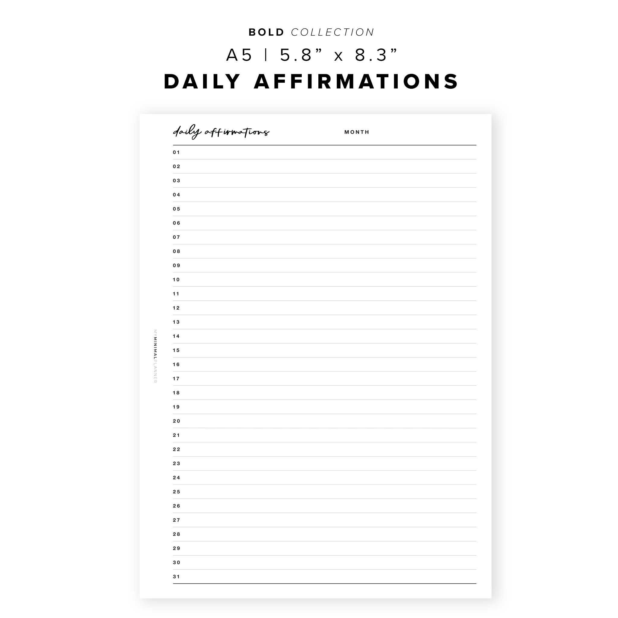PR116 - Daily Affirmations - Printable Insert – My Minimal Planner