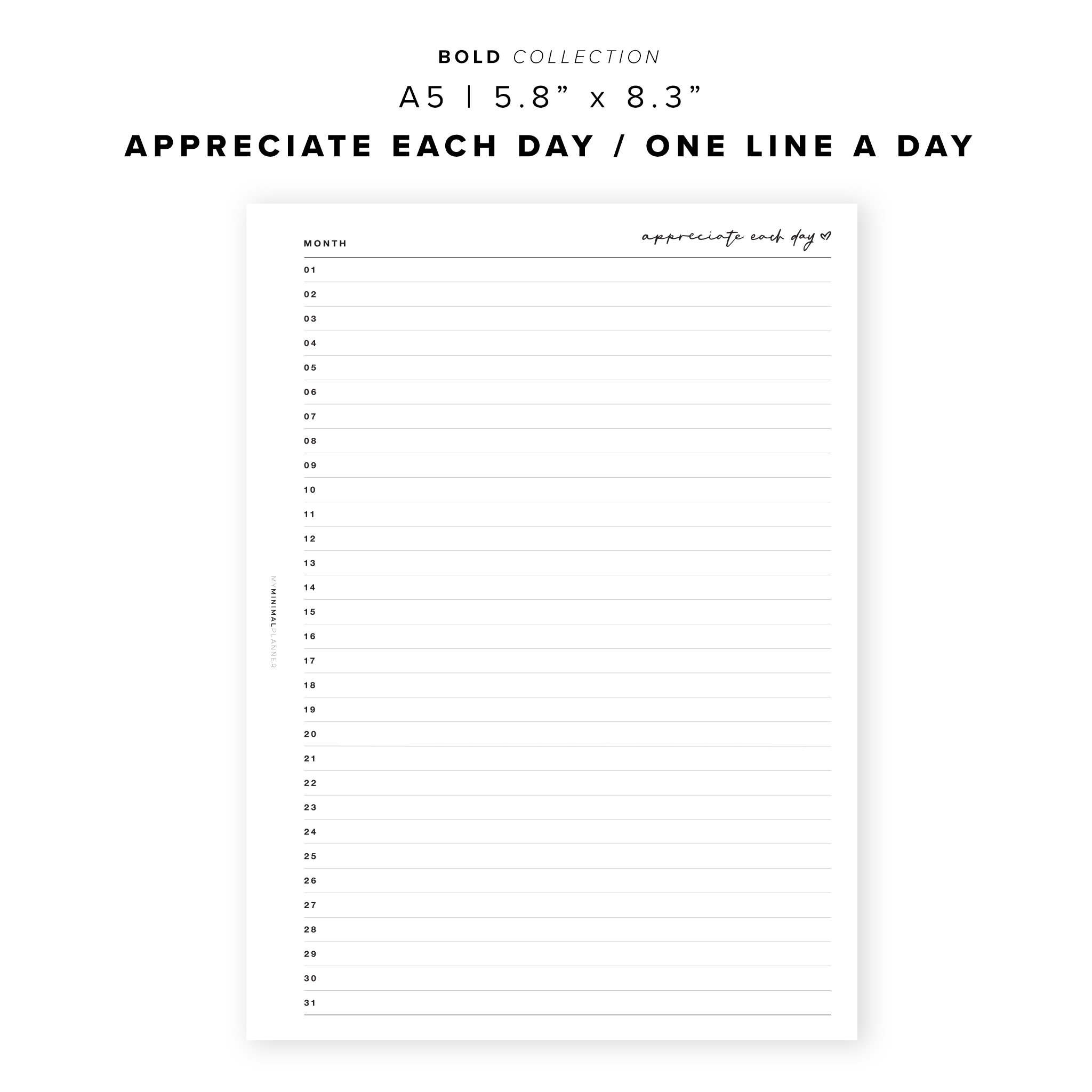 PR28 - Appreciate Each Day / One Line A Day - Printable Insert