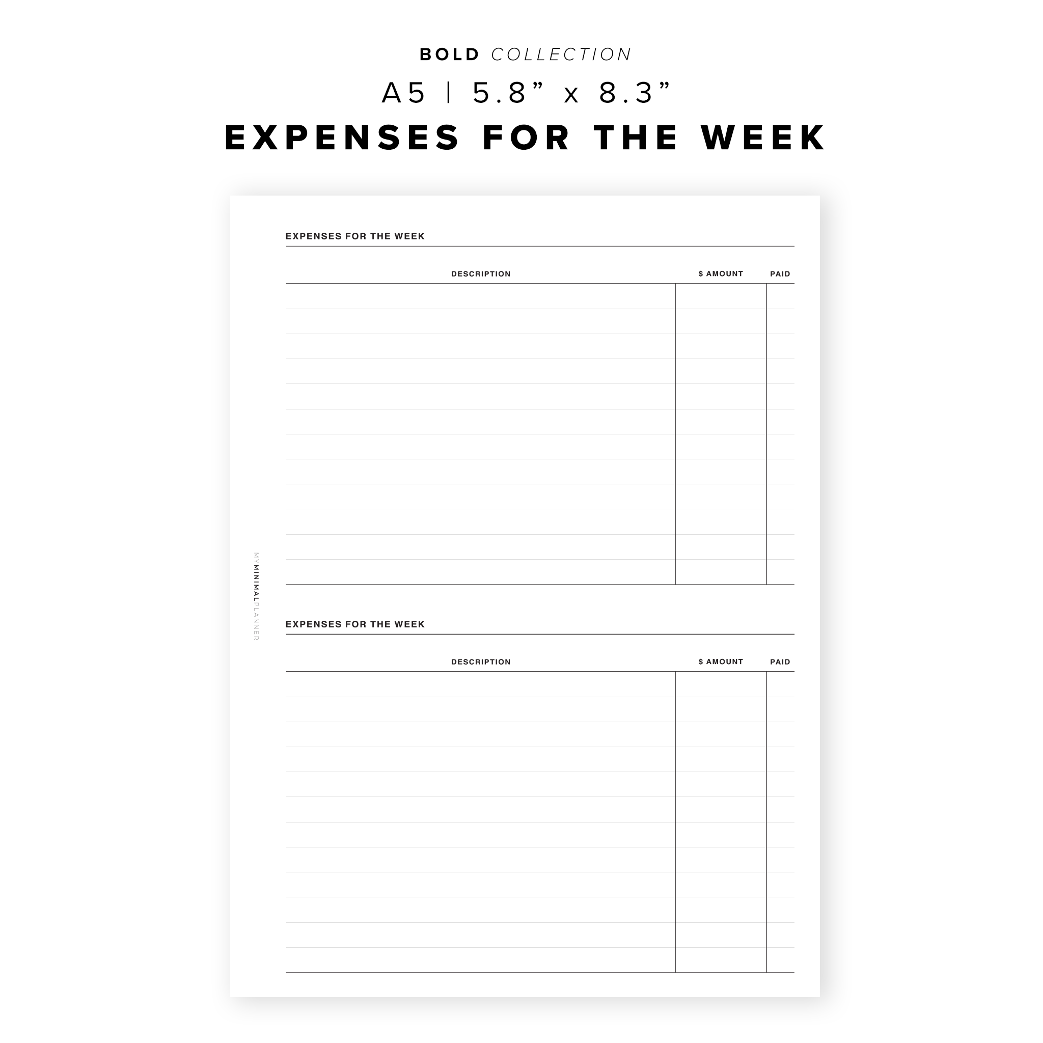 PR62 - Expenses for the Week - Printable Inserts