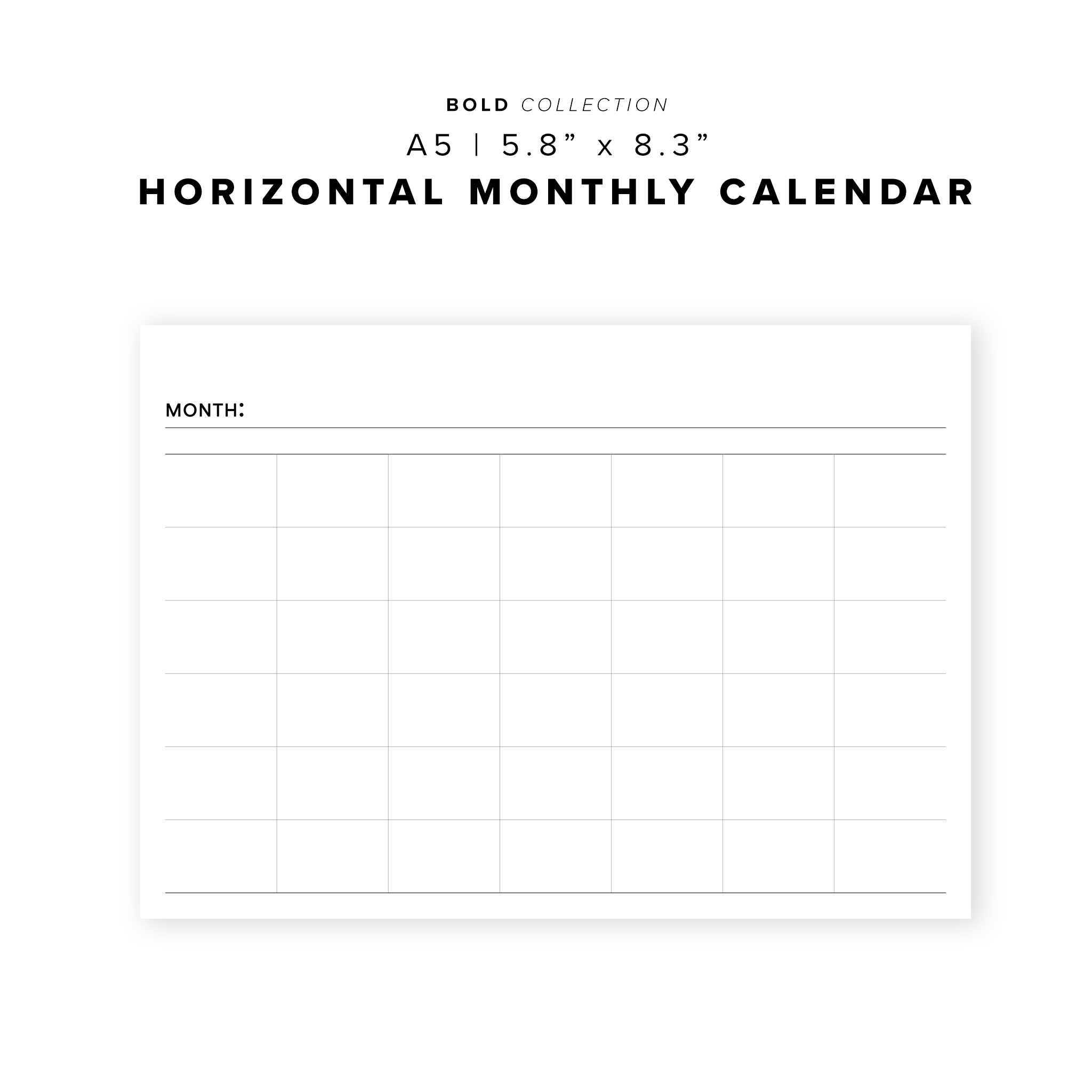 PR205 - Horizontal Monthly Calendar - Printable Insert