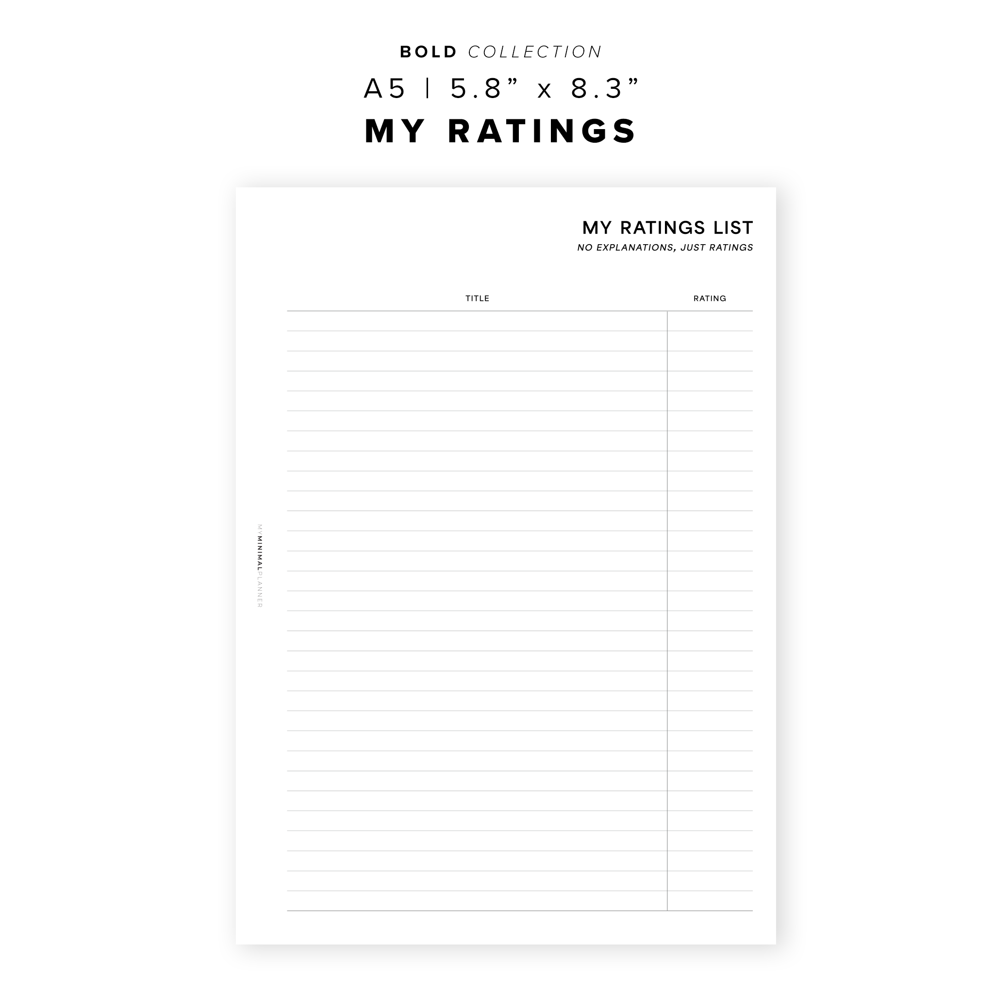 PR188 - My Ratings - Printable Insert