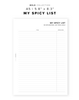 PR189 - The Spicy List - Printable Insert