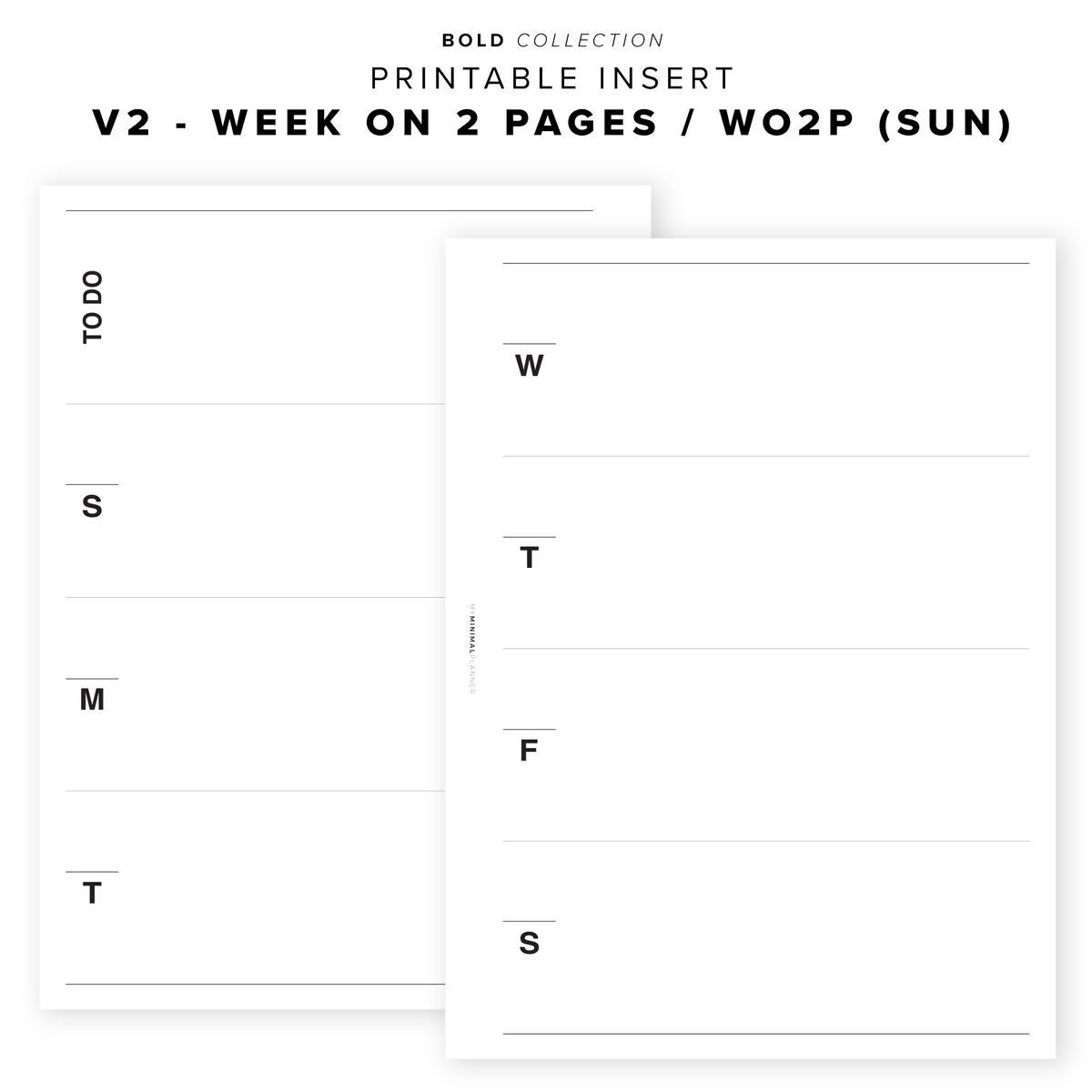 PR96 - V2 Week on 2 Pages / WO2P - Printable Insert – My Minimal Planner
